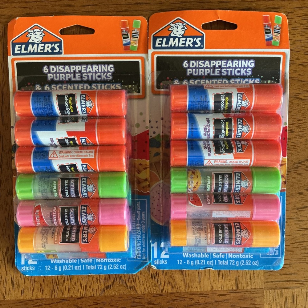 Elmers Glue Sticks 24 Pack Disappearing Purple & Scented Washable School Supply